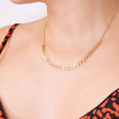 Yellow Gold-Plated Laurel Leaf Necklace, 42 cm Length - Naïades