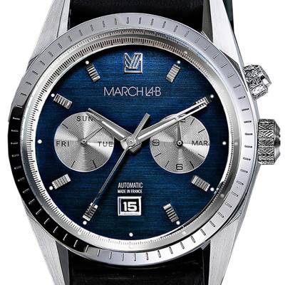 Montre Agenda Supra Automatic Navy Buffle perforé noir - March LAB