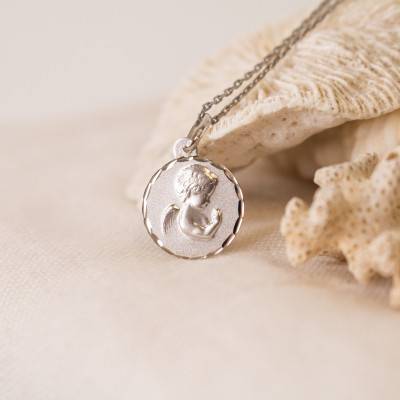 Médaille Ange en Prière Facetté Or Blanc 375, Diamètre 14 mm - Argyor
