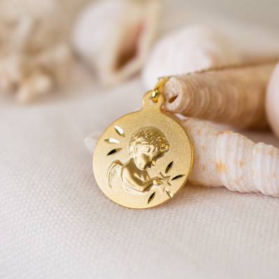 Médaille Ange Etoilé Or Jaune 375, Diamètre 16,5 mm - Argyor