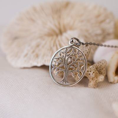 18K White Gold Openwork Large Foliage Tree of Life Medal, Diameter 17 mm - Argyor