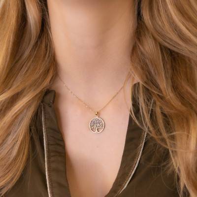 Médaille Arbre de Vie bicolore, 2 Ors 375, Diamètre 18 mm - Rosatella