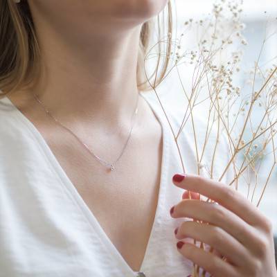 Collier en Or Blanc 750 & Diamant Solitaire 3 griffes HSI, Longueur de 38 cm à 40 cm - Divine