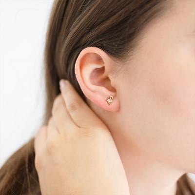 750/1000 Yellow Gold & Enamel Flamingo Stud Earrings - Bambins