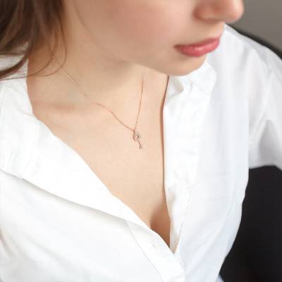 Collier clé diamants et Or Rose 750, Longueur 38 à 40 cm - Divine