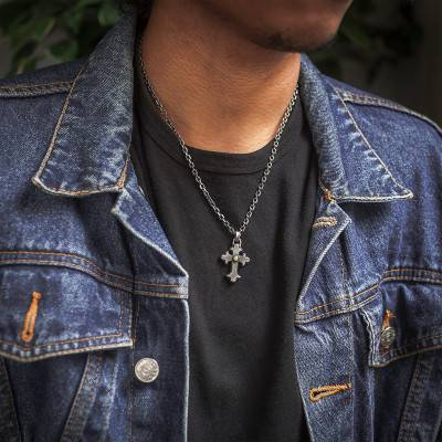 Collier croix argent massif 925, Longueur de 50 à 53,4 cm - Orus Bijoux