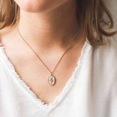 Collier coeur & flèche acier doré, JF03295710, Longueur 40 cm à 45 cm - Fossil