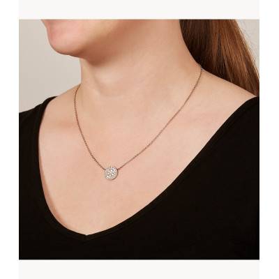 Rose Gold Steel & Mother-of-Pearl Disc Necklace, Length 40 cm to 45 cm - JF01740791 - Fossil