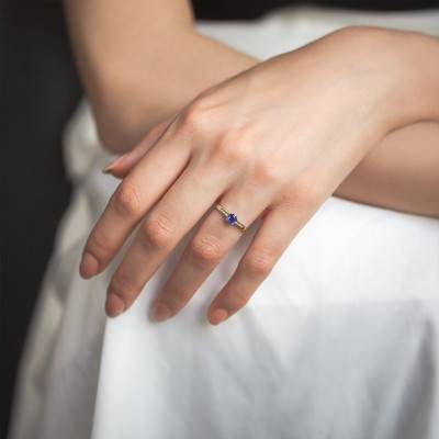 375/1000 Yellow Gold Tanzanite & Diamond Cluster Ring - Aurora