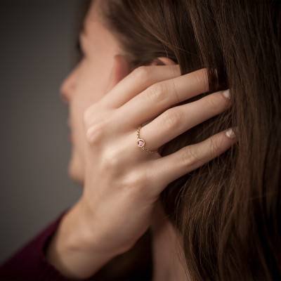 Bague Chaine, Or Jaune 750 & Tourmaline Rose 0,25 ct - Ocarat