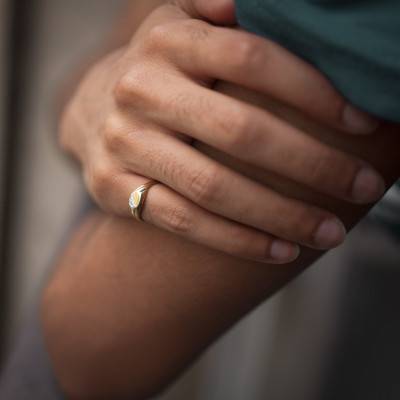 375 Two-Tone Gold & Diamond Round Signet Ring - Imperium