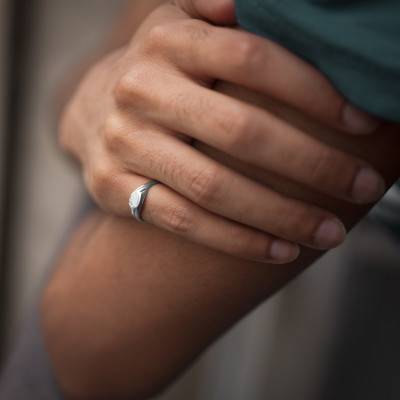 375 White Gold Round Diamond Signet Ring - Imperium