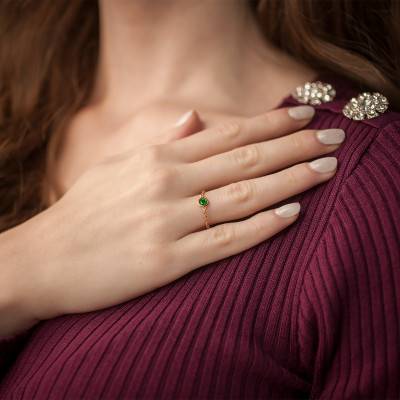 Bague Chaine, Or Rose 750, Emeraude 0,25 ct - Ocarat