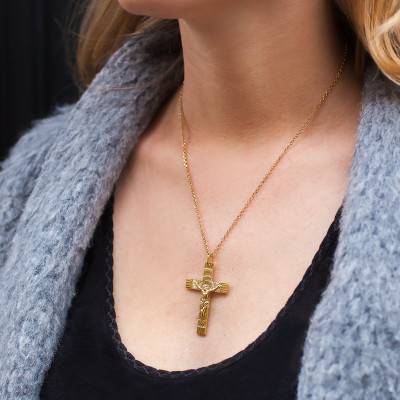 750/1000 Yellow Gold Solar Christ Cross, 30 x 42 mm - Lucas Lucor