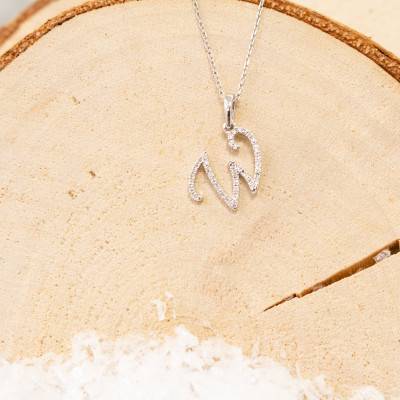Pendentif lettre W Or Blanc 750 & diamants - Allegoria