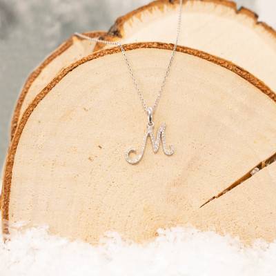 Allegoria 750 White Gold & Diamond Letter M Pendant - Allegoria