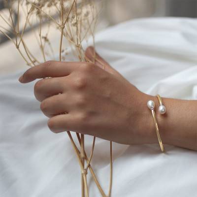 375 Yellow Gold Flixo Bracelet & White Pearls, Width 5 mm - Rosatella