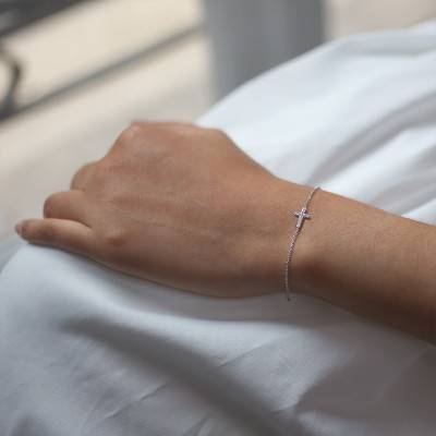 Bracelet croix Or Blanc 375 & diamants, Longueur de 15 à 19 cm - Rosatella