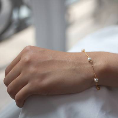 Bracelet Or Jaune 375 & perles blanches, Longueur 19 cm - Rosatella
