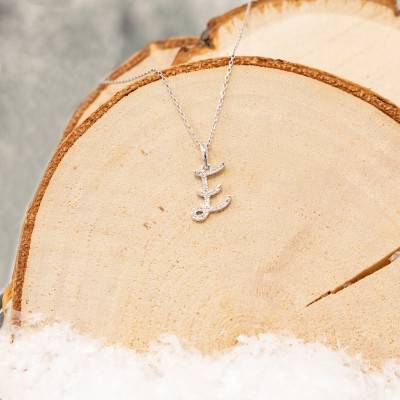 750/1000 White Gold & Diamond Letter E Pendant - Allegoria