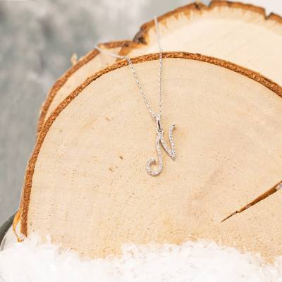 Pendentif lettre N Or Blanc 750 & diamants - Allegoria