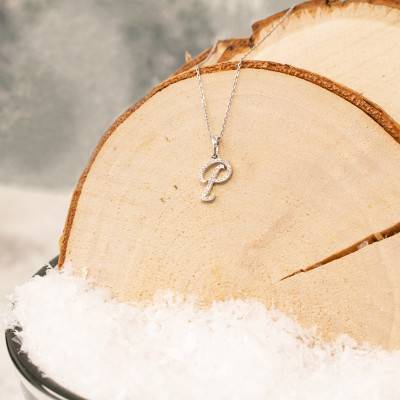 750/1000 White Gold & Diamond Letter P Pendant - Allegoria