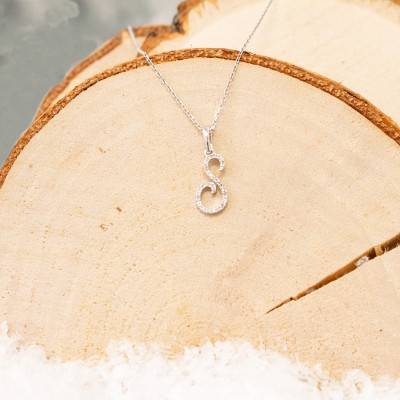 750/1000 White Gold & Diamond Letter S Pendant - Allegoria