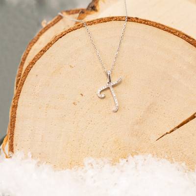 750/1000 White Gold & Diamond Letter T Pendant - Allegoria