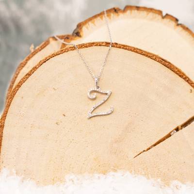 750/1000 White Gold & Diamond Letter Z Pendant - Allegoria