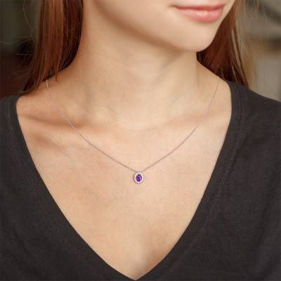 Collier or blanc améthyste & diamants, Longueur 42 cm - Aurora