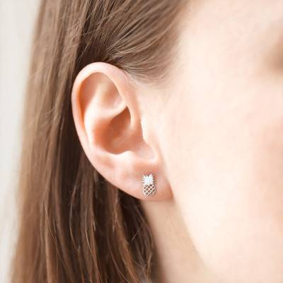 Boucles d'oreilles fantaisie ananas, Or Blanc 375 - Scarlett or Scarlett
