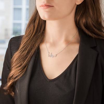 Collier prénom arabe Or Blanc 375, diamant 0,015 ct, Longueur 42 cm - Rosatella