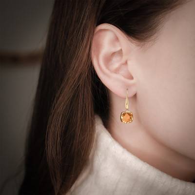 Boucles d'oreilles dormeuses Or Jaune 375 et citrines - Vandona