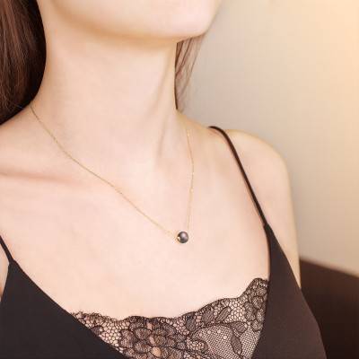 Linoa 750/1000 Yellow Gold & Tahitian Pearl Necklace, 42 cm Length - Poema