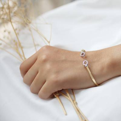 Bracelet Flixo rondelles 2 Ors 375 & diamants, Largeur 5,00 mm - Rosatella