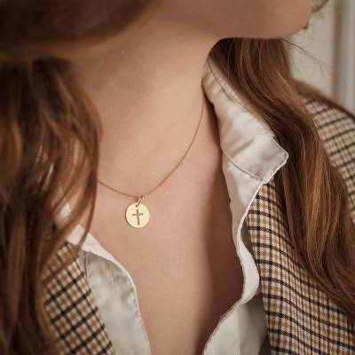 Open-Work Cross Medal in 375/1000 or 750/1000 Yellow Gold, Diameter 15 mm - Lucas Lucor