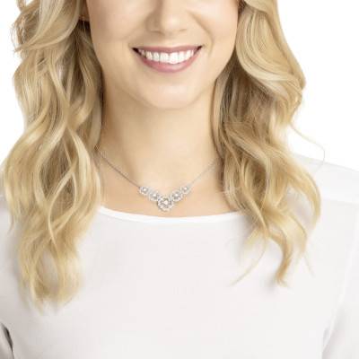 Sparkling Dance Flower White & Rhodium-Plated Metal Necklace, Adjustable Length 38 cm - Swarovski