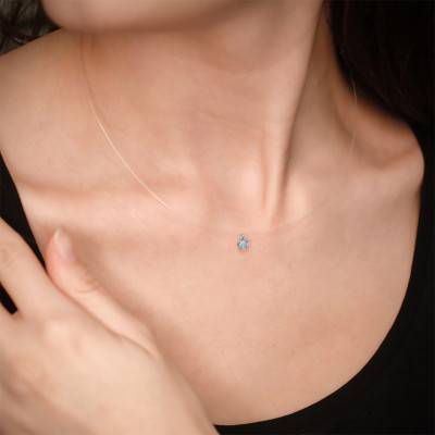 375/1000 White Gold and Nylon Aquamarine Necklace, 42 cm Length - Aurora