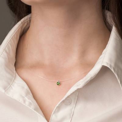 Collier nylon Or Blanc 375 & diopside, Longueur 42 cm - Aurora