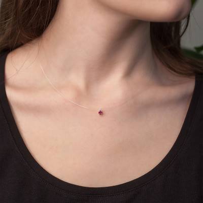 Collier nylon Or Blanc 375 & rhodolite, Longueur 42 cm - Aurora