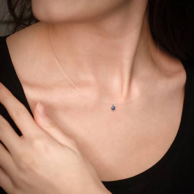 375/1000 White Gold and Nylon Necklace with Tanzanite, Length 42 cm - Aurora