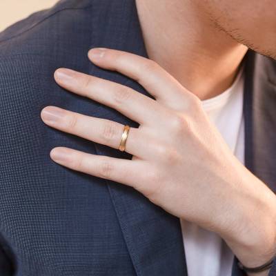 375 Yellow Gold Bilbao Standard Half-Dome Sandblasted Wedding Ring, Width 4 mm - Amore