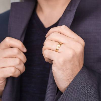750/1000 Yellow Gold 2-Groove Ribbon Wedding Ring, 5 mm Width - Ponce