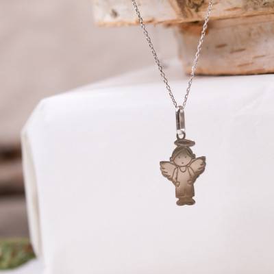 750/1000 White Gold Angel Boy Pendant - Lucas Lucor