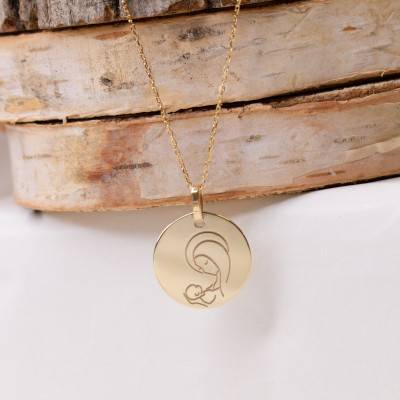 375/1000 Yellow Gold Virgin Mary With Child Medal, Diameter 15 mm - Lucas Lucor