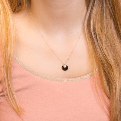 375 Yellow Gold and White Gold Medal and Heart Necklace, 43 cm Length - Rosatella
