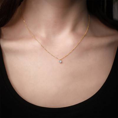 Collier Or Jaune 375 & aigue-marine, Longueur de 40 à 42 cm - Aurora