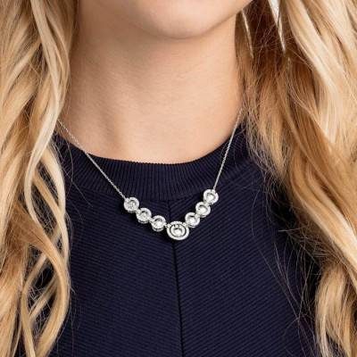 White Rhodium-Plated Metal Sparkling Dance Necklace, Length 38 cm - Swarovski