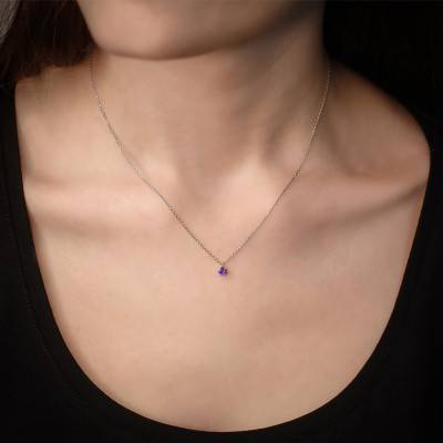 Collier Or Blanc 375 & améthyste, Longueur 40 à 42 cm - Aurora