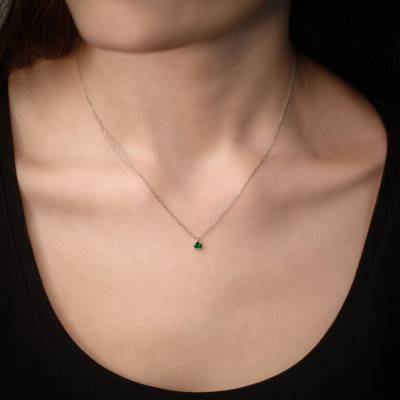 Collier Or Blanc 375 & diopside, Longueur 40 à 42 cm - Aurora